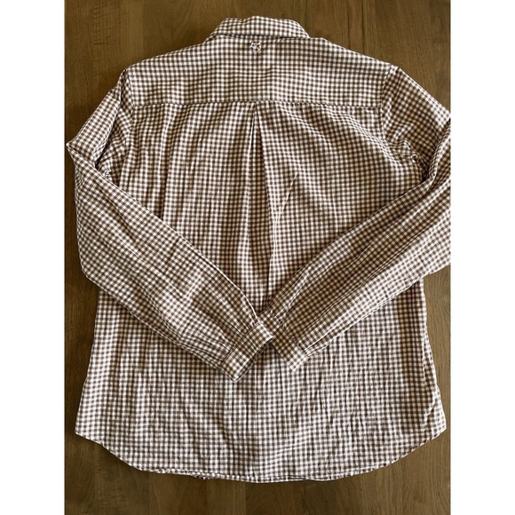 Uniqlo IDLF Ines de la Fressange cotton check gingham blouse M brown ivory - Picture 7 of 8